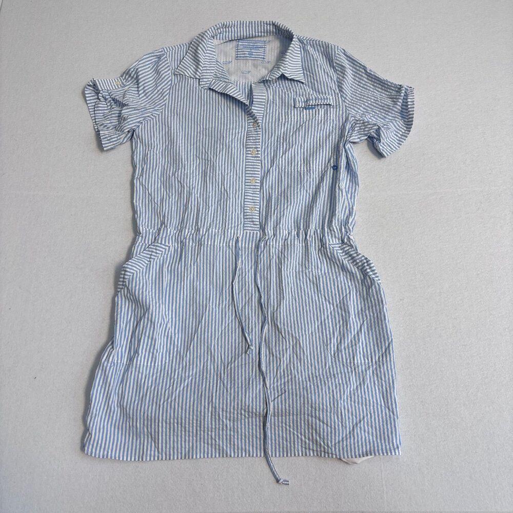 Vineyard Vines Performance Casual Dress Women's 8 Blue White Stripe Short Sleeve